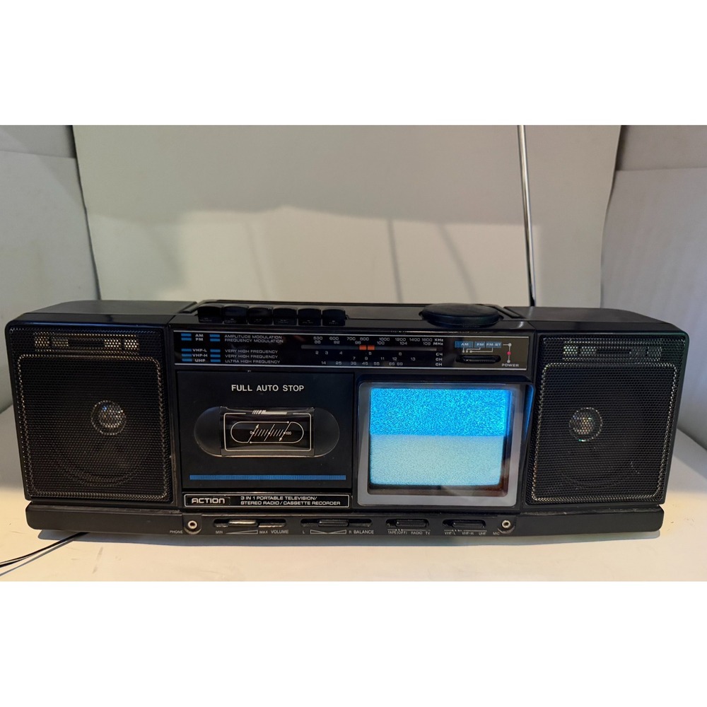 Vintage Action ACN-3550 3-in-1 TV AM/FM Stereo Cassette Boombox Tested Works